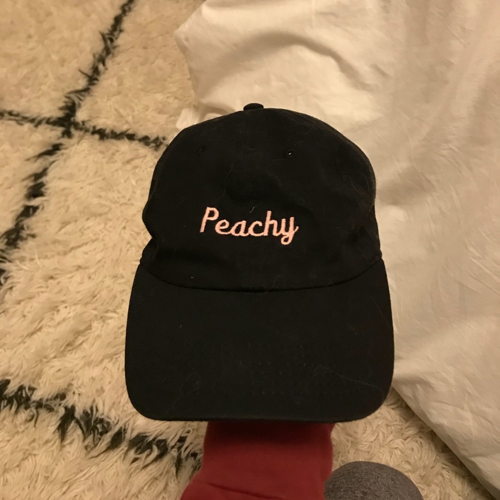 hat with “peachy” embroidery